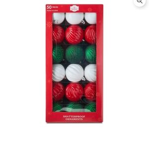 Holiday Time 50 Pieces Shatterproof  Ornaments Christmas  Red Green White. New